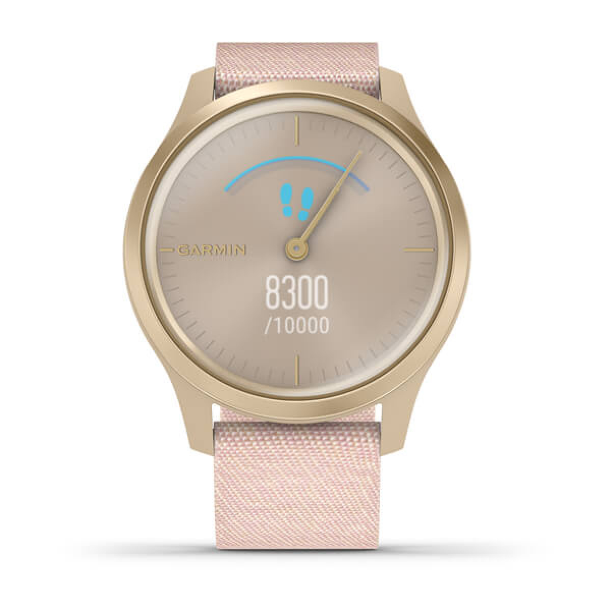 Garmin VIVOMOVE STYLE светло-золотистый с плетеным нейлоновым розовым ремешком