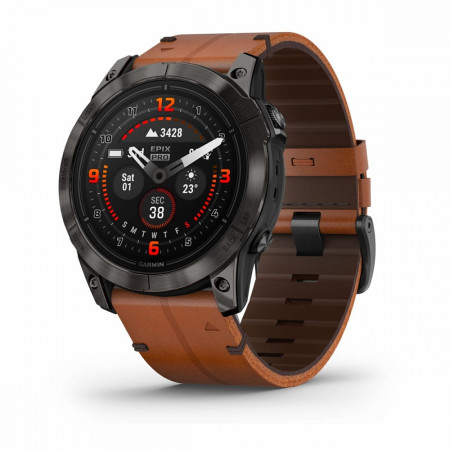 Garmin EPIX PRO (Gen 2) Sapphire Edition 51 мм, титановый угольно-серый, DLC, коричневый кожаный ремешок